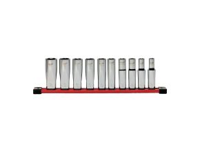 10 pc 1/2'' Drive Deep SAE Socket Set with Storage Rail